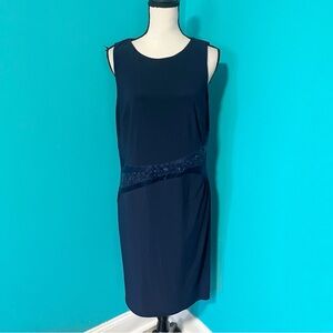Lauren Ralph Lauren 16 Navy Blue Sleeveless Sequin Middle Sheath Dress